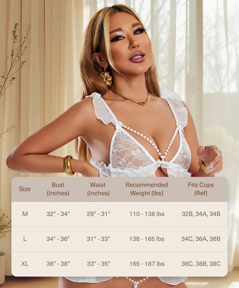 Flirtatious Pearl Lace Lingerie Set - Jissbon
