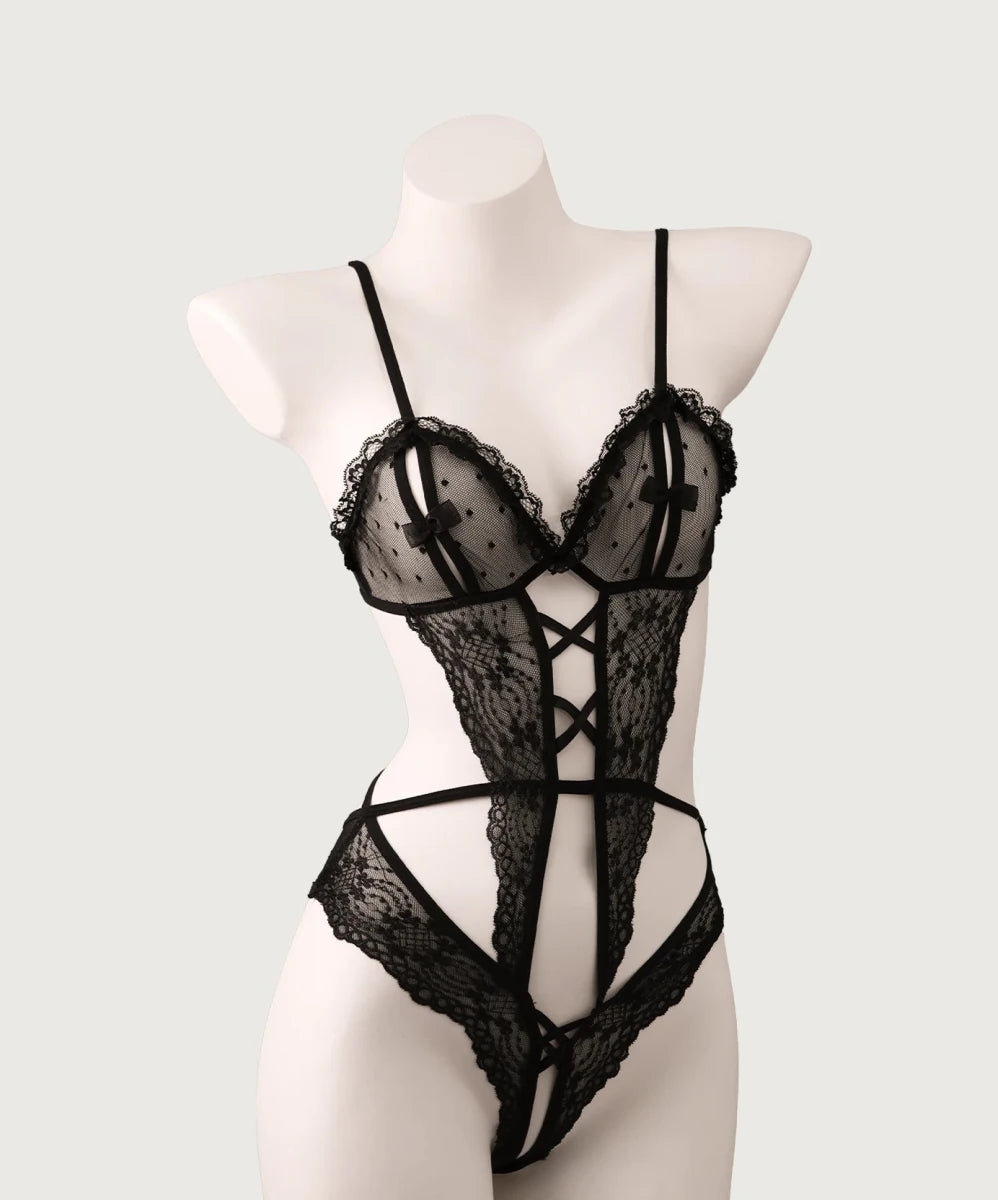 Jissbon Sheer Polka Dot Lace Bodysuit - Jissbon