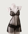 Front - Clasp Lace Mesh Nightdress Set - Jissbon