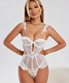 Sheer White Lace Open - Crotch Bodysuit - Jissbon